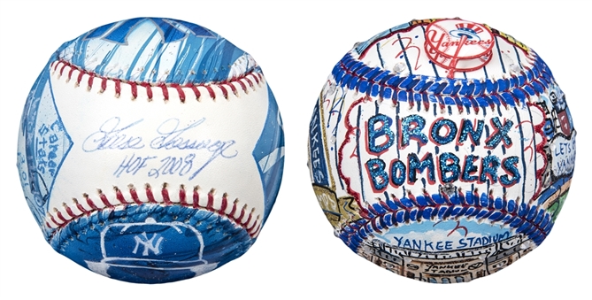 Lot of (2) Goose Gossage Signed OML Selig Painted Baseball With Charles Fazzino "Bronx Bombers" Painted Baseball (Steiner)